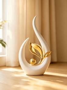 1件現代白色金屬抽象葉片雕塑，極簡桌面裝飾品，奢華Ins風家居裝飾，適用於客廳電視櫃、辦公室咖啡桌，完美的喬遷禮物 - D - 查看 6