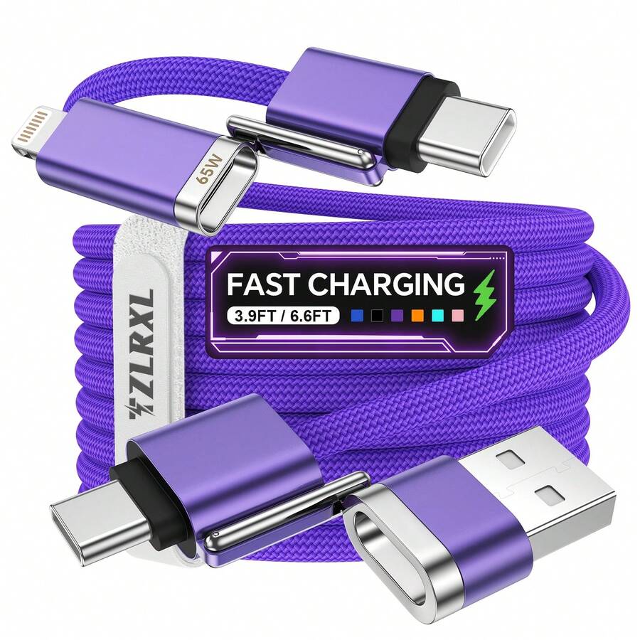 Tzlrxl Universal 4-In-1 Interchangeable Charging Cable, Fast Charging Multi-Port Data Cable, Durable Braided Nylon Wire, Suitable For Multiple Devices, Multiple Colors Available - Blue - View 1