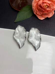Irregular Wavy Leaf Enamel Drop Earrings, Multi-Color Vintage Metal Earrings, Luxury Daily Wear Jewelry For Women - Multicolor - View 10