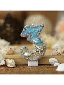 1 pièce Bougie pailletée chiffre 0-9, Bougie de décoration de gâteau d'anniversaire étoile de mer de plage d'été, Décoration de gâteau de fête thème océan - Multicolore - Voir 18