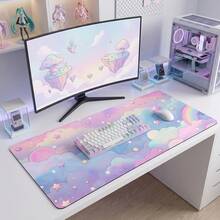 Candy Cloud Mouse Pad, Large Desk Mat, Keyboard Pad, Stitched Edge Non-Slip Design, Thickened Precise Gaming Use, Home Office Desk Accessories, Mouse Pad, Non-Slip Rubber Bottom, Boyfriend Girlfriend Gift, Back To School Office Supplies - Candy Clouds - View 1