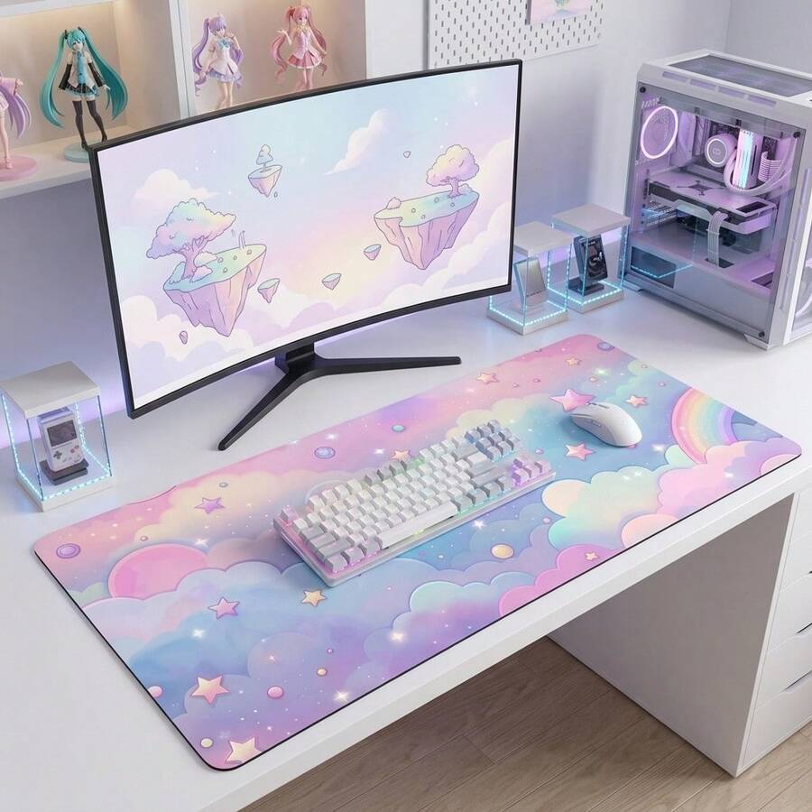 Candy Cloud Mouse Pad, Large Desk Mat, Keyboard Pad, Stitched Edge Non-Slip Design, Thickened Precise Gaming Use, Home Office Desk Accessories, Mouse Pad, Non-Slip Rubber Bottom, Boyfriend Girlfriend Gift, Back To School Office Supplies - Candy Clouds - View 1