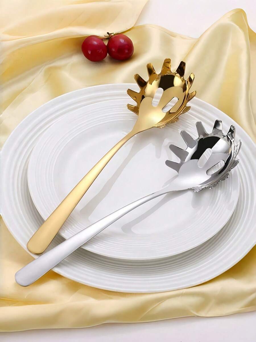 9 Inch Stainless Steel Pasta Tongs With Perforated Spoon Head, Suitable For Cooking Noodles, Pasta, Eggs And Vegetables, Durable Kitchen Tool, Convenient For Serving And Draining