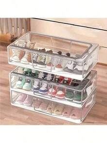 1pc Large Capacity Rectangular Dust-Proof Foldable Transparent PVC Shoe Storage Box With Steel Frame Support And Removable Window - Multicolor - View 1