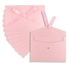 20PCS Pink Pearlescent Gift Envelopes With Satin Bow Ribbon Closure, 6.7x4.7 Inch Thickened Kraft Paper Envelopes For Wedding, Birthday, Thank You Notes, Party Invitations & Greeting Cards, Reusable Decorative Stationery Set - Pink - View 1
