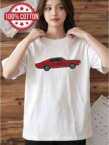 Retro Style Daily T-Shirt For Ladies Crew Neck Short Sleeve Light Beige Classic Racing Car Number 89 Graphic Summer Casual Top Fast Local Delivery - 白色 - 查看 2