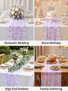 1pc Purple Butterfly Print Semi-Sheer Chiffon Table Runner, Elegant Dreamy Tabletop Decor, Suitable For Wedding Reception, Bridal Shower, Baby Shower, Birthday Party, Garden Tea Party, Holiday Celebration, Restaurant Home Decor, Photo Backdrop - Multicolor - View 8