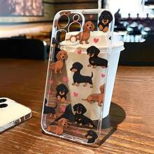 1 pieza Funda protectora de teléfono de TPU con cobertura completa, con diseño de perro salchicha y carcasa transparente - Multicolor - Ver 2