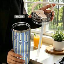 1/5 Stücke 30oz vakuumisolierte Reisebecher mit Geschenkbox, blau & gelber vertikaler Streifen Ozean-Muster, faltbarer tragbarer Griff, auslaufsicherer Doppelklappen-Deckel, doppelwandiger isolierter Becher, geeignet für Strand, Camping, Sommer-Ozean-Enthusiasten Urlaubsgeschenk - Schildkröte - Übersicht 2