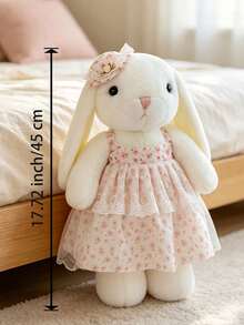 1pc XL Cute Floral Dress Rabbit Plush Doll, Soft Stuffed Rabbit Doll With Lace Hat, Fashion Home Room Decor, Suitable For Children's Holiday Birthday Gift - Pink - View 13