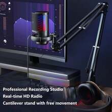 HITOZON Gaming Condenser Microphone, USB-A Plug, RGB Lighting, Boom Arm Stand, Suitable For Video Conferencing, Singing, Live Streaming, Gaming - View 7