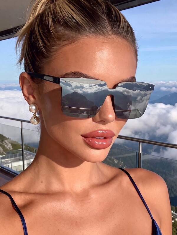 1 Pair Women's Square Silver Fashion Sunglasses, Suitable For Party Street Photography, Summer Essential, Business Decoration, Dating Posing, Versatile Outdoor