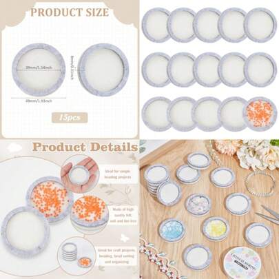 15Pcs Round Felt Bead Design Boards, 1.55Inch Light Gray Felt Beading Mat DIY Beading Boards Storage Tray For Jewelry Making, Beading Supplies, 8mm Thickness