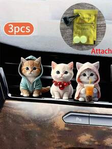 可爱猫咪汽车出风口香氛夹 - 创意连帽猫、奶茶猫和铃铛猫设计，2D亚克力汽车出风口装饰夹，内置香氛片，除臭+随机香味，汽车香氛，送给家人和朋友的理想礼物，营造车内氛围 - 1 - 查看 15