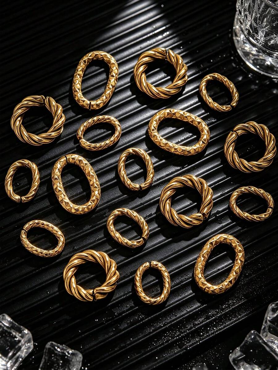 20 st ovala och runda tvinnade hoppringar i rostfritt stål, 18K guldbelagda, för DIY-smyckestillverkning av halsband och armband - vrid krans - Visa 1