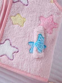 Autumn/Winter Baby Girl Pink Star Coral Fleece Zipper Vest, Comfortable Soft Warm Cute Versatile - Suitable For Daily Casual Wear - Pink - View 4