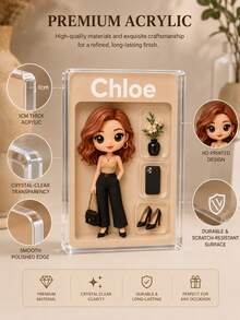 Custom Portrait Doll, Personalized Digital Portrait Art, Custom Photo To Cartoon Acrylic Plaque, Wedding Keepsake, Personalized Acrylic Keepsake, Anniversary Gift, Keepsake For Special Someone, Personalized Photo Stand, Office Decor - Multicolor - View 3