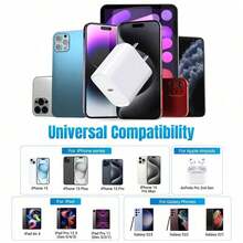 30W Portable Travel Wall Charger Adapter Set + 3.3ft/100cm USB-C To USB-C Fast Charging Cable, High Efficiency Data Transfer Cable, Compatible With IPhone, And All Type-C Devices - White - View 4