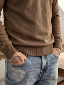 ALTZTAR Men's Solid Color Crew Neck Casual Long Sleeve Pullover Sweater - Brown - View 4