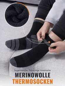 Ultra Thick Warm Merino Wool Socks For Men And Women, Lined Winter Hiking Boots Work Socks 3 Pairs - Black - View 2