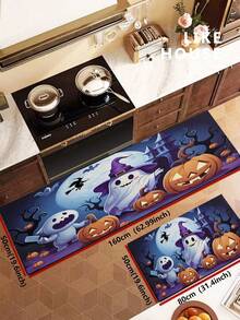 1/2pcs Halloween Kitchen Decor Rug, Cute Ghost Pumpkin Kitchen Rug And Mat, Non-Slip Washable Absorbent Kitchen Accessories Decor Mat - Multicolor - View 10