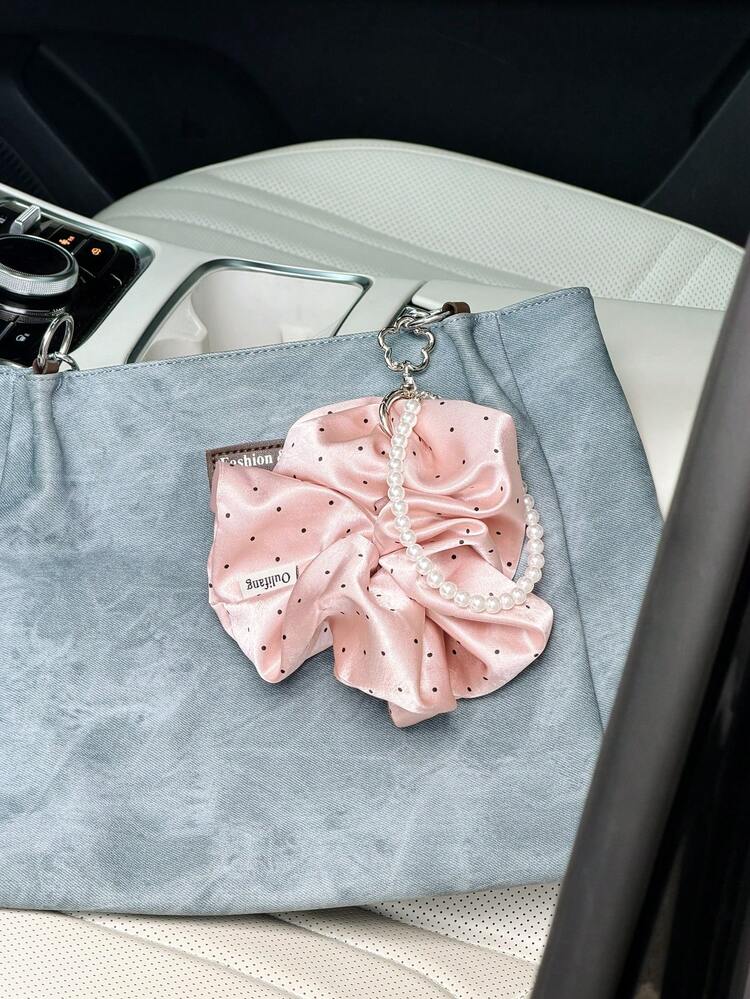 Creative Hair Scrunchie Car Keychain Pendant Car Key Chain Bag Charm Car Key Ring - Polka Dot Style - View 5