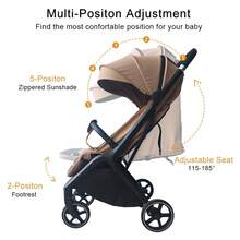 Lightweight Stroller, Foldable Stroller, Extended Sun Canopy With Zipper, One-Touch Series, Adjustable Backrest, Easy To Carry, Ideal For Travel - 棕色 - 查看 4
