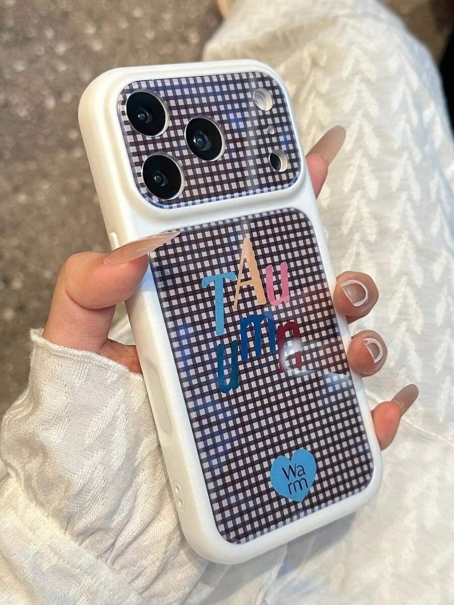 1pc Ins Style Minimalist Plaid Colorful Letter 17 Pro Max Phone Case New 15 Pro Women's 16 Pro Anti-Drop 14 Pro Niche 14/13/12 Full Coverage Protective Shell - Multicolor - View 1
