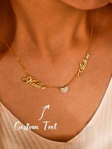 Kalung Liontin Hati Berongga dengan Nama Kustom, Rantai Baja Tahan Karat, Perhiasan Personalisasi, Kalung Liontin Nama Buatan Tangan untuk Pria, Hadiah untuk Sahabat Terbaik Wanita - Dua nama + hati - View 1