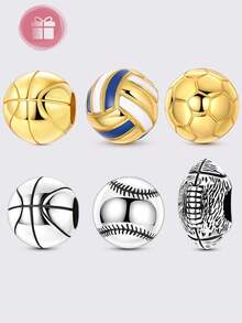 1pc Sports Ball Pendant Bead, Volleyball Basketball Football Baseball, Suitable As Gift For Sports Enthusiasts, Can Be Paired With Original Bracelet And Necklace For DIY - Multicolor - View 1