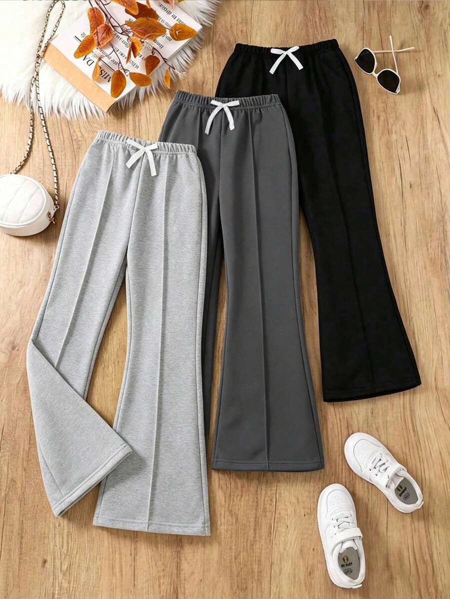 3 Sets Girls Autumn Casual Minimalist Elastic Waist Flare Leggings Sports Pants - Multicolor - View 1