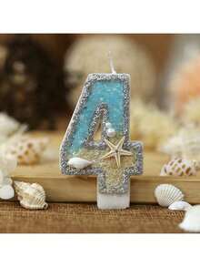 1 pièce Bougie pailletée chiffre 0-9, Bougie de décoration de gâteau d'anniversaire étoile de mer de plage d'été, Décoration de gâteau de fête thème océan - Multicolore - Voir 8