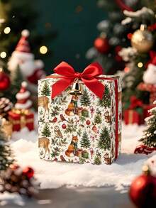 1 Roll Of Christmas Gift Wrapping Paper Featuring A "Cute Forest Animals" Theme;Perfect For Christmas Gift Wrapping,Holiday Party Decor,Home Festive Decoration,DIY Craft,Festive Favour Wrapping Dimensions: 43 Cm X 300 Cm. - A - View 6