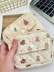 XD Cute Cartoon Floral Quilted Multi-Function Storage Bag, Organizer Bag, Document Holder, Card Holder, Key & Coin Purse, Perfect For Back To School, Backpack Decoration - Multicolor - View 3