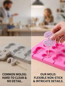 Complete 0-9 Rose Pattern Number Lollipop Silicone Mold 2 Pieces Set, 3D Vintage Carved Birthday Number Chocolate Mold With Dropper, Birthday Number Candy Silicone Baking Pan, Suitable For Birthday Cake Number Toppers, Holiday Celebration Parties, Anniversary Chocolate, Handmade Number Aromatherapy Candles, Cold Process Number Handmade Soap - Multicolor - View 11