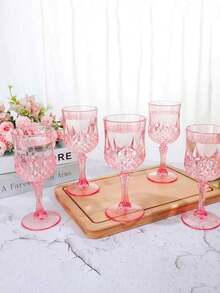 12/6/1pc Vintage Embossed Reusable Wine Cups, Durable Cups, Juice Cups, Transparent Plastic Champagne Cups, Transparent Plastic Champagne Flute Cups, Suitable For Parties, Vintage Embossed Reusable Plastic Cups, Juice Cups Suitable For Parties & Weddings - Multicolor - View 6