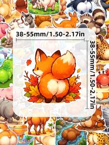 50Pcs Cute Fluffy Animal Vinyl Stickers, Jungle Forest Ocean Pet Rear End Decals, Funny Wildlife Waterproof Stickers For Vision Board, Journal, Laptop, Tablet & Scrapbook Crafts - Multicolor - View 5