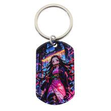 1 pieza Llavero con etiqueta impresa a color de Demon Slayer de anime, anillo de metal de acero inoxidable, colgante para bolso, regalo para fans - Multicolor - Ver 16