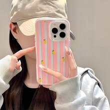 1pc Pink Frame Transparent Minimalist Lens Protection Anti-Drop Anti-Collision Pink Striped Lemon Pattern Phone Case Personalized Suitable For IPhone 16 Pro Max/17/16/15/14 Plus/13/12/11 Protective Case Air Suitable For Samsung Series - Multicolor - View 5