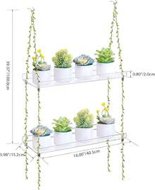 Acrylic Window Boxes Window Plant Shelves 2 Tier - Clear Hanging Shelf Indoor Jute Twine Adjustable Plant Holder For Window Wall Living - ColorA - View 2