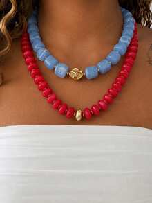 1/2pcs Fashion Minimalist Exaggerated Colorful Bohemian Chunky Beaded Necklace, Women's Summer Beach Vacation Date Party Holiday Birthday Gift, Daily Versatile (Slight Color Difference) - Multicolor - View 8