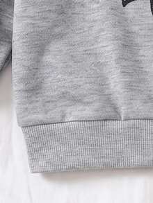 2pcs Baby Girl Autumn Faux Sequin Bow Print Long Sleeve Sweatshirt Slim Fit Solid Black Pants Bow Decor Children Spring Outfit - Grey - View 7