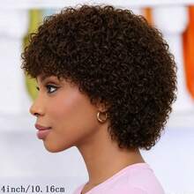 AMECIRE Women's Short Hair Wig Curly Wig Brown Wig Pixie Cut Wig Human Hair Wigs With Bangs Elastic Mesh Cap Suitable For Everyday Wear And Holidays - S4 - View 5