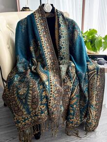 1pc Women's Cashew Nut Jacquard Fringed Scarf, Women's Muslim Headscarf, Soft And Lightweight Shawl, Elegant Headscarf For Daily Travel, Shawl - Multicolor - View 8