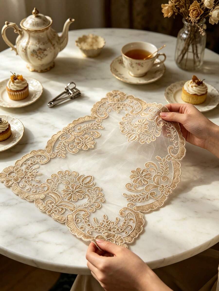 1件復古法式優雅蕾絲餐墊，手工刺繡桌墊與中式桌布，餐廳裝飾，適用於婚禮派對、聖誕節假期裝飾，秋季居家必備精緻禮物