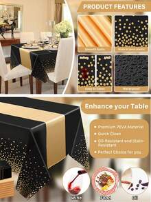 6pcs White & Gold Polka Dot Tablecloth With Satin Table Runner - 54"X108" Disposable Plastic Tablecloth And 12"X108" Gold Table Runner Set, Suitable For Wedding, Birthday, Halloween & Christmas Party Decoration - Multicolor - View 5