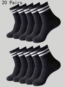 Chaussettes noires toutes saisons pour hommes, accessoires pour hommes, chaussettes mi-mollet, vêtements promotionnels noirs Y2K, mignon, sport, amusant, cadeau unisexe 1/5/10/20/40 paires - Noir - Voir 11