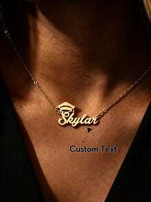 Personalized Graduation Cap Name Necklace, Stainless Steel Delicate Collarbone Chain - Multicolor - View 1