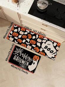 1/2pcs Halloween Kitchen Decor Rug, Halloween Cute Ghost Pumpkin Kitchen Rug And Mat, Non-Slip Washable Absorbent Kitchen Accessories Decor Mat, Best Halloween Party Decoration! - Multicolor - View 10
