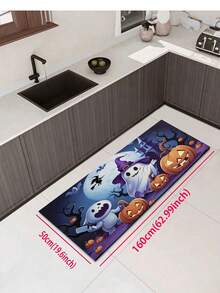1/2pcs Halloween Kitchen Decor Rug, Cute Ghost Pumpkin Kitchen Rug And Mat, Non-Slip Washable Absorbent Kitchen Accessories Decor Mat - Multicolor - View 14